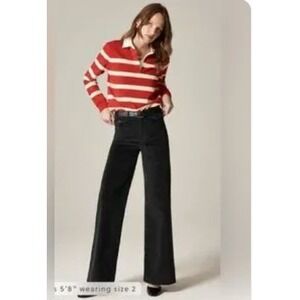 J.Crew Washed Velvet Wide Leg Trouser Pants Satin Stripe Black Size 0T MSRP $178